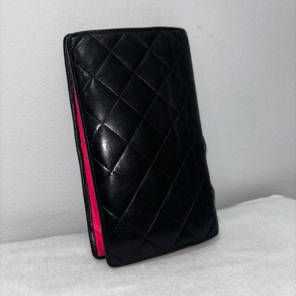 Chanel long wallet with coin zipper slot and hot pink inside